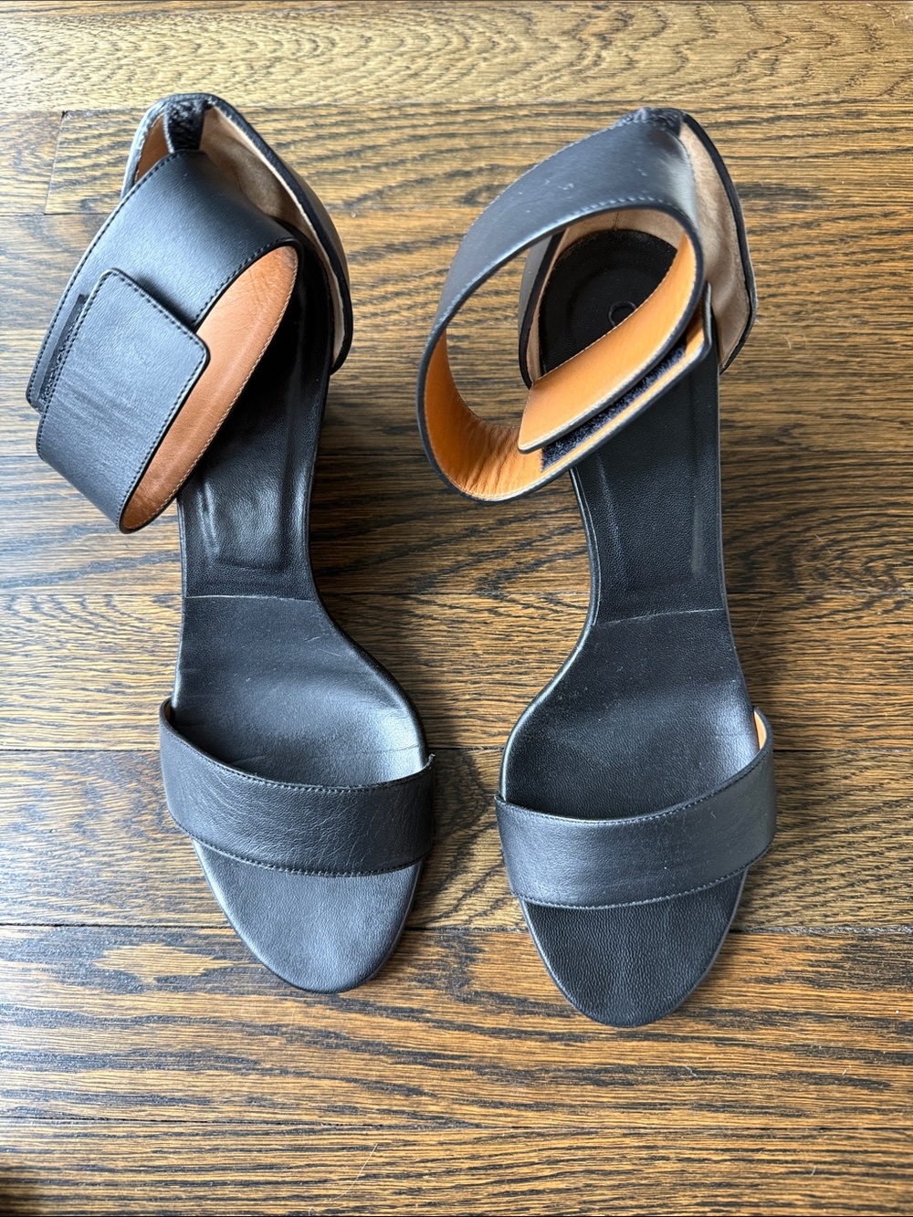 Chloe Black Leather Ankle-Strap Wedge Sandals